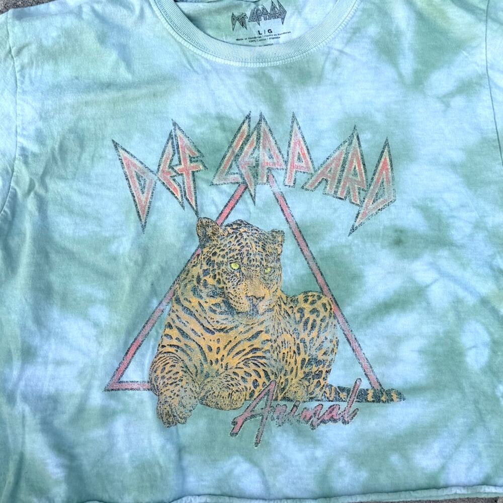 Vintage Tie Dyed Def LEPPARD Animal Cropped T-Shirt Size Large